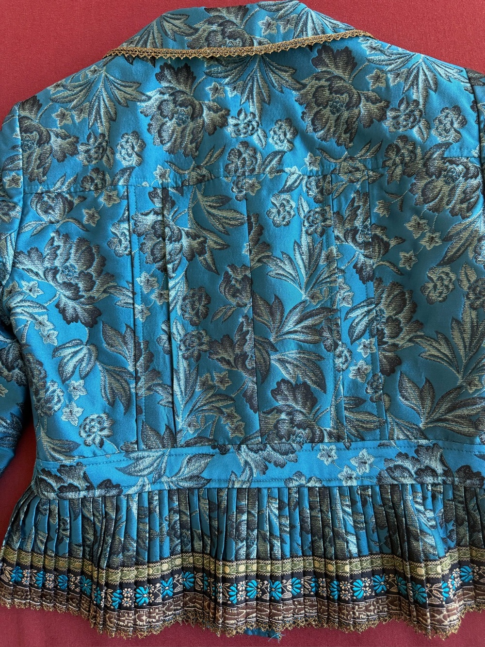 NWT Nanette Lepore Bergdorf Goodman Turquoise Brocade Peplum Jacket Size 8 - Picture 8 of 11